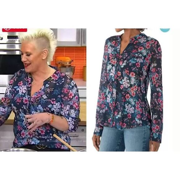 Kut from the Kloth Jasmine Button Front Sheer Long Sleeve Blouse Size Large  NWT - Picture 1 of 8